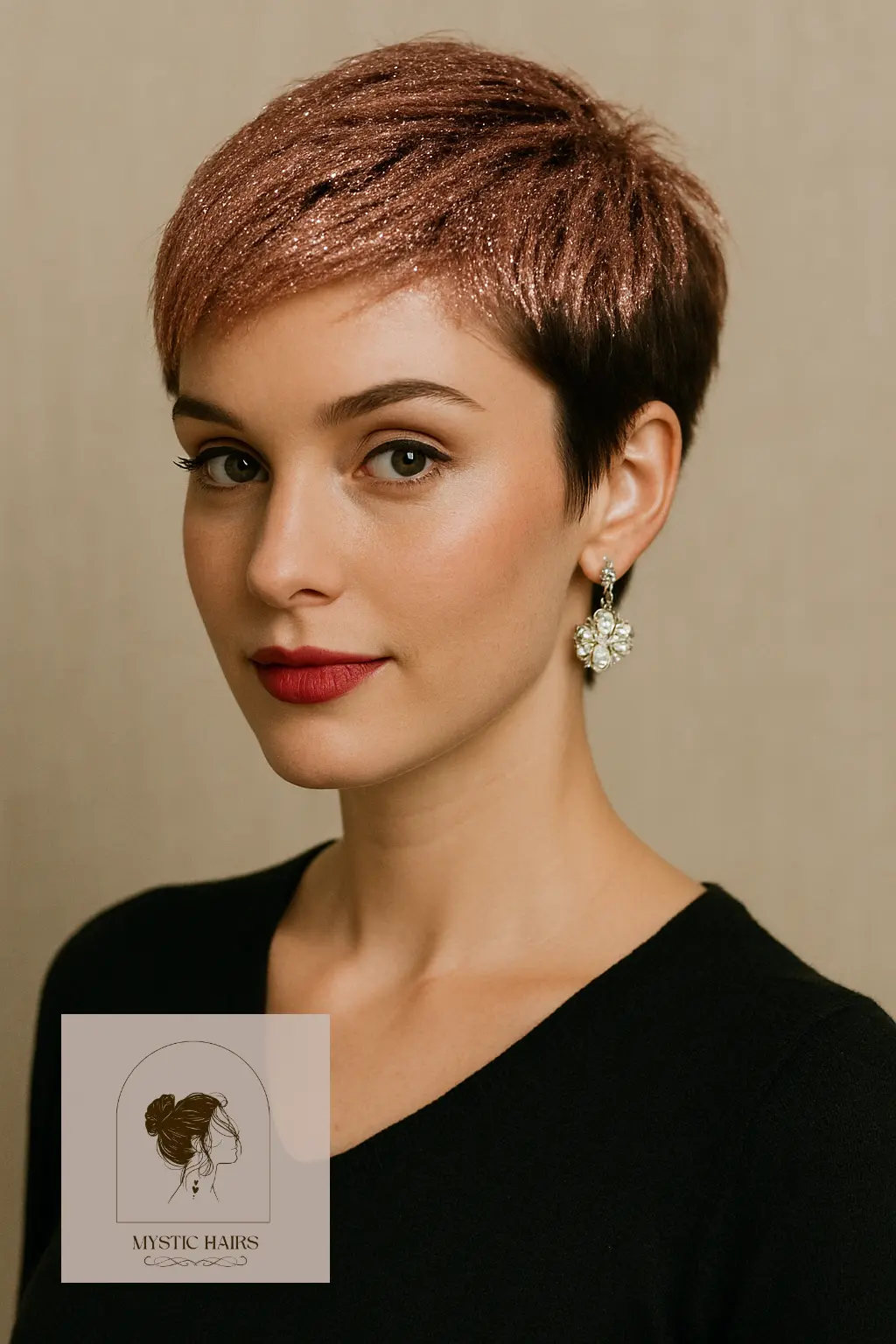 Pixie with Rose Gold Glitter Root
