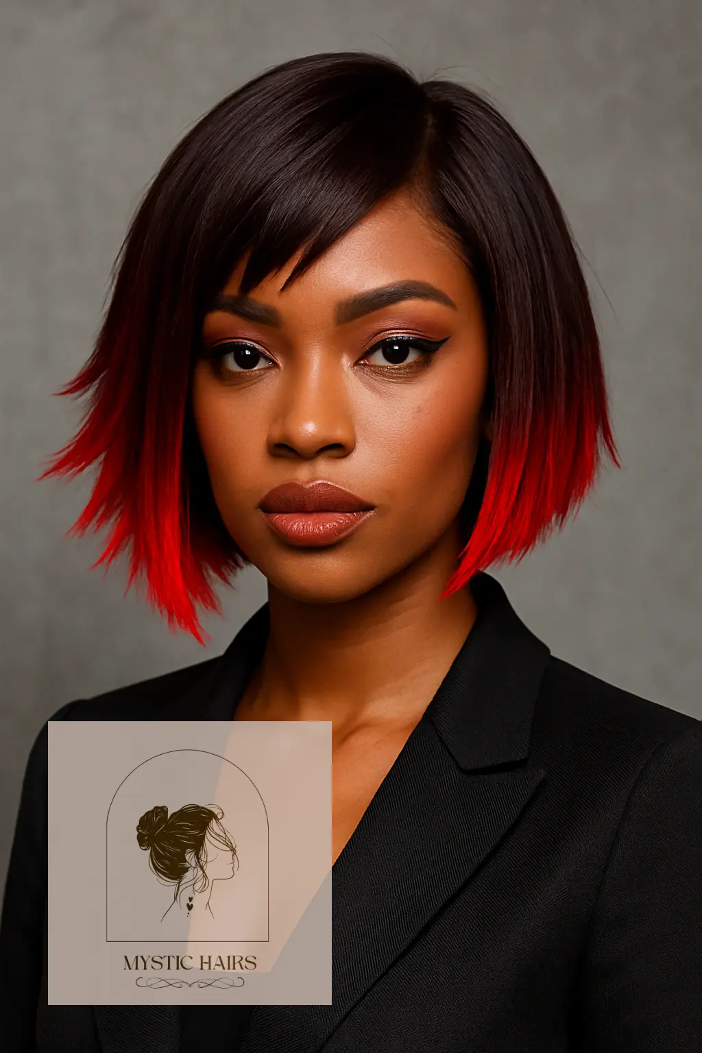Razor-Cut Bob with Bold Red Tips