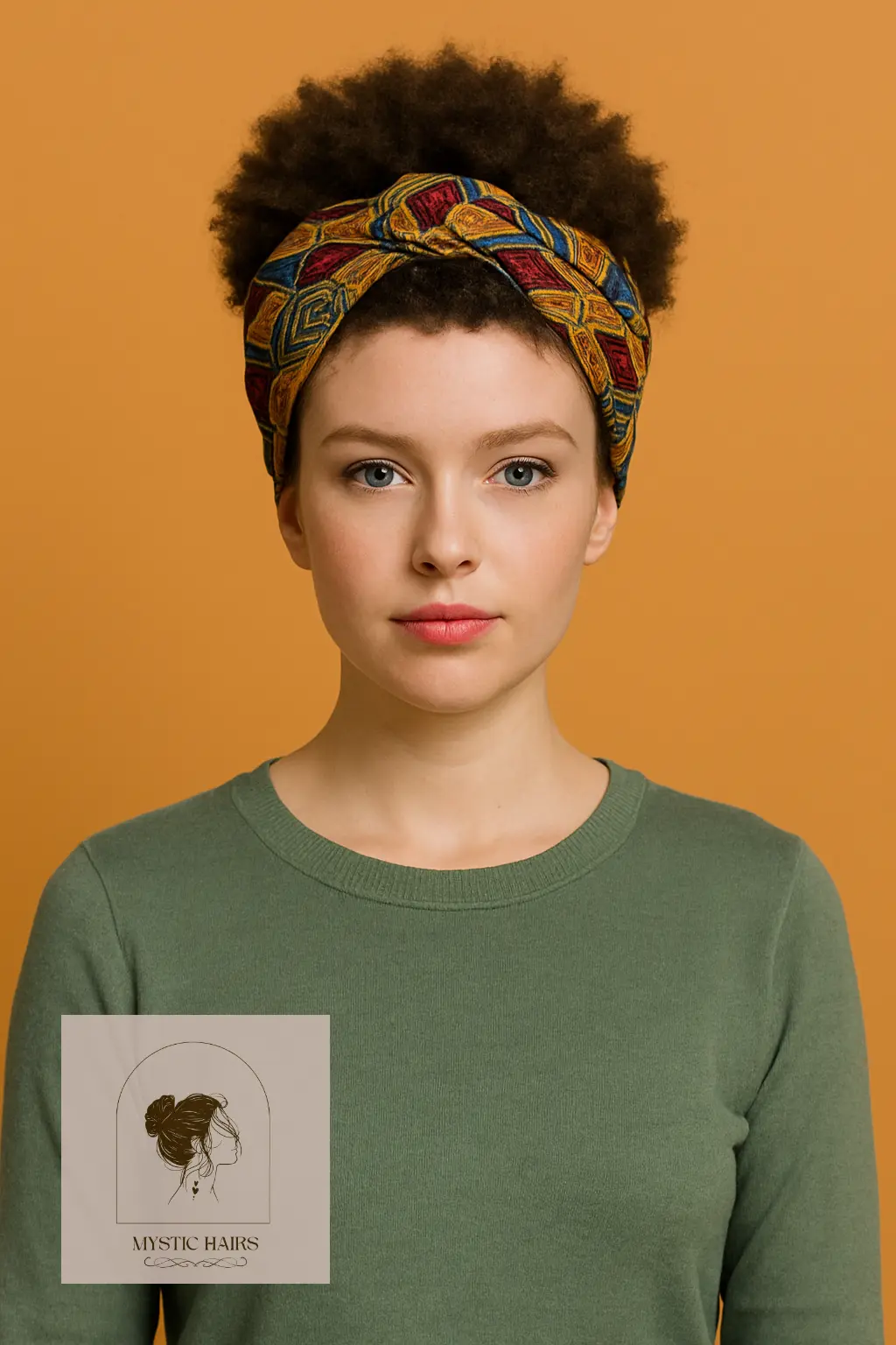 Short Afro with Head Wrap