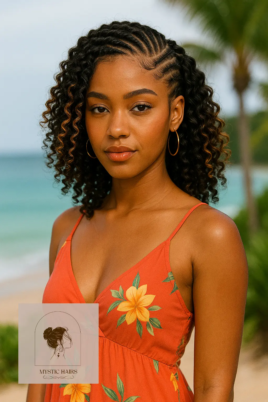 Side-Parted Cornrows With Curls