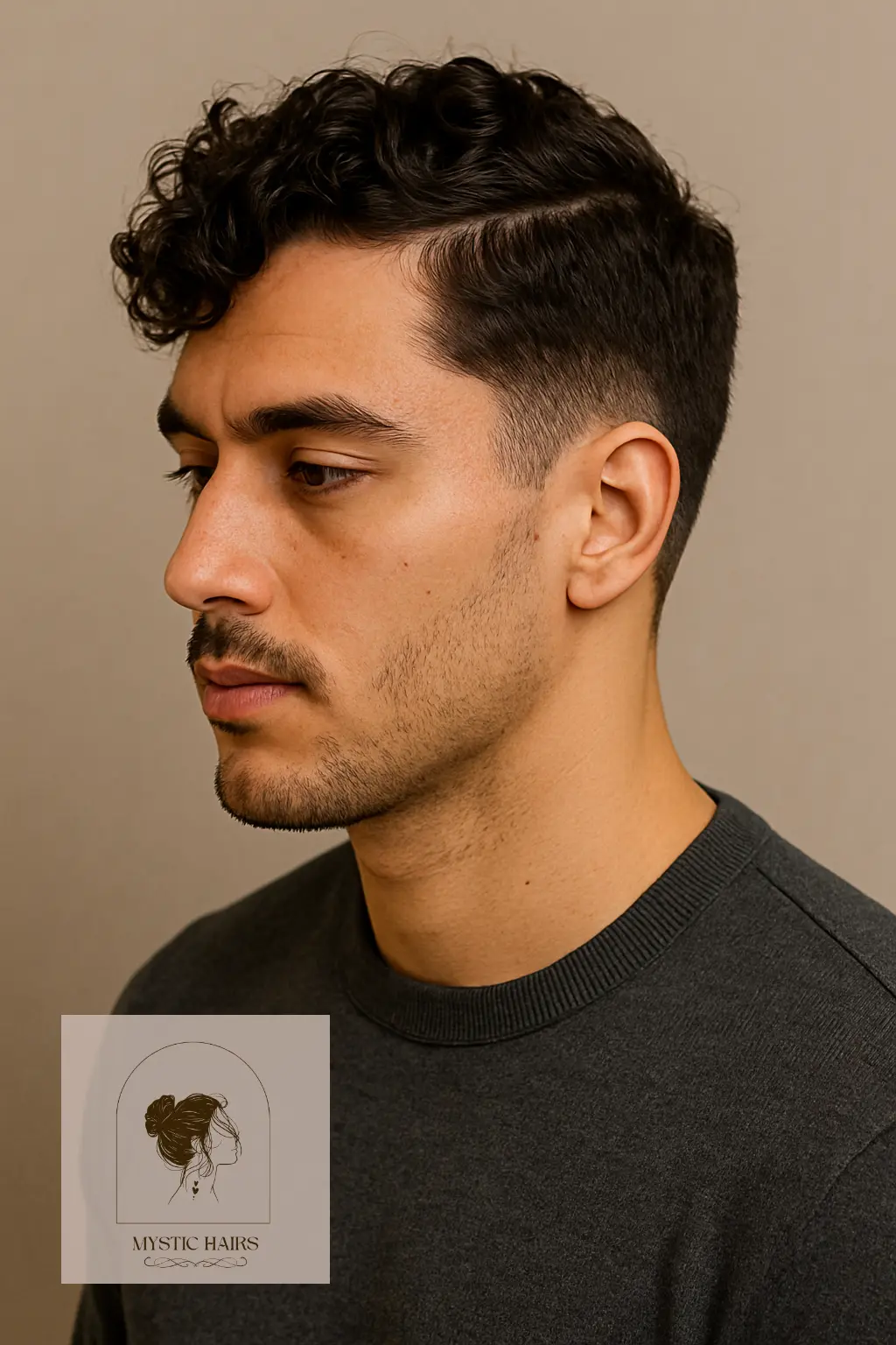 Side-Parted Curls with Tapered Fade