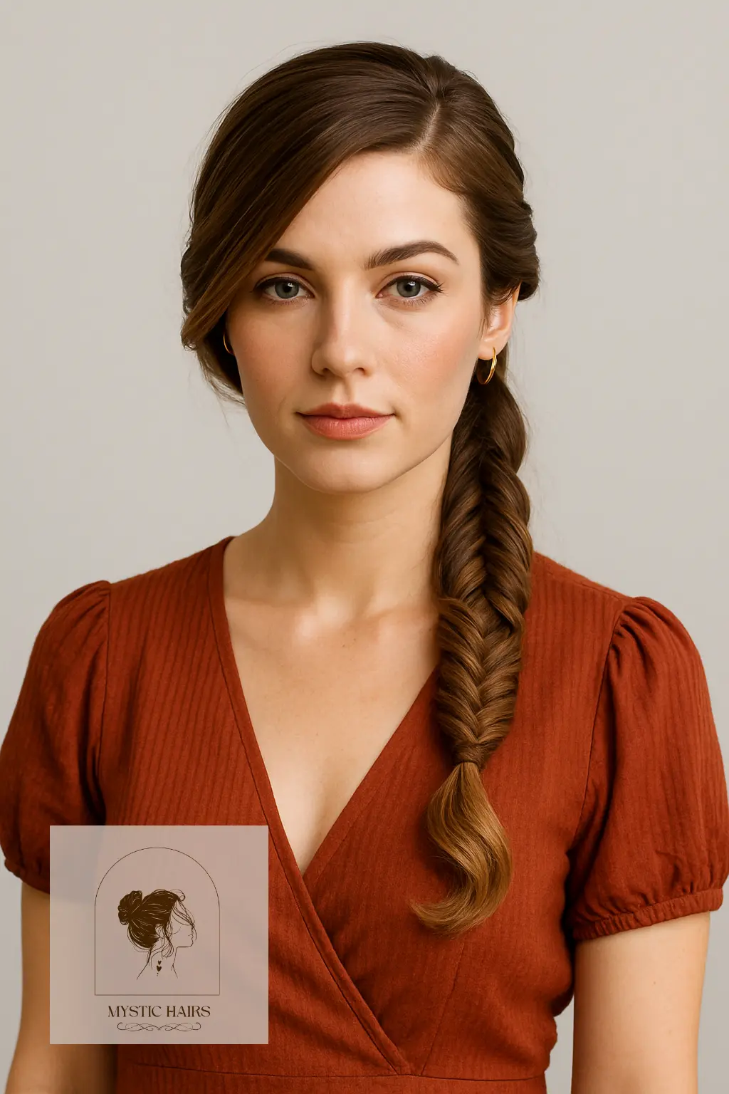 Side-Parted Fishtail with Tucked Ends