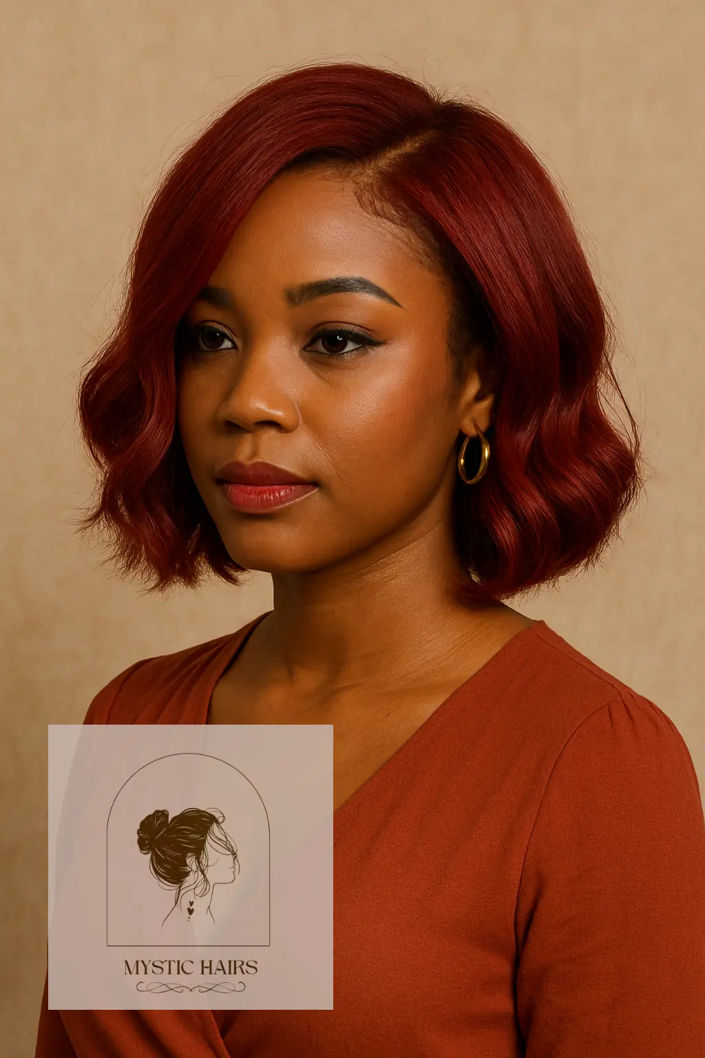 Side-Parted Red Bob with Soft Waves