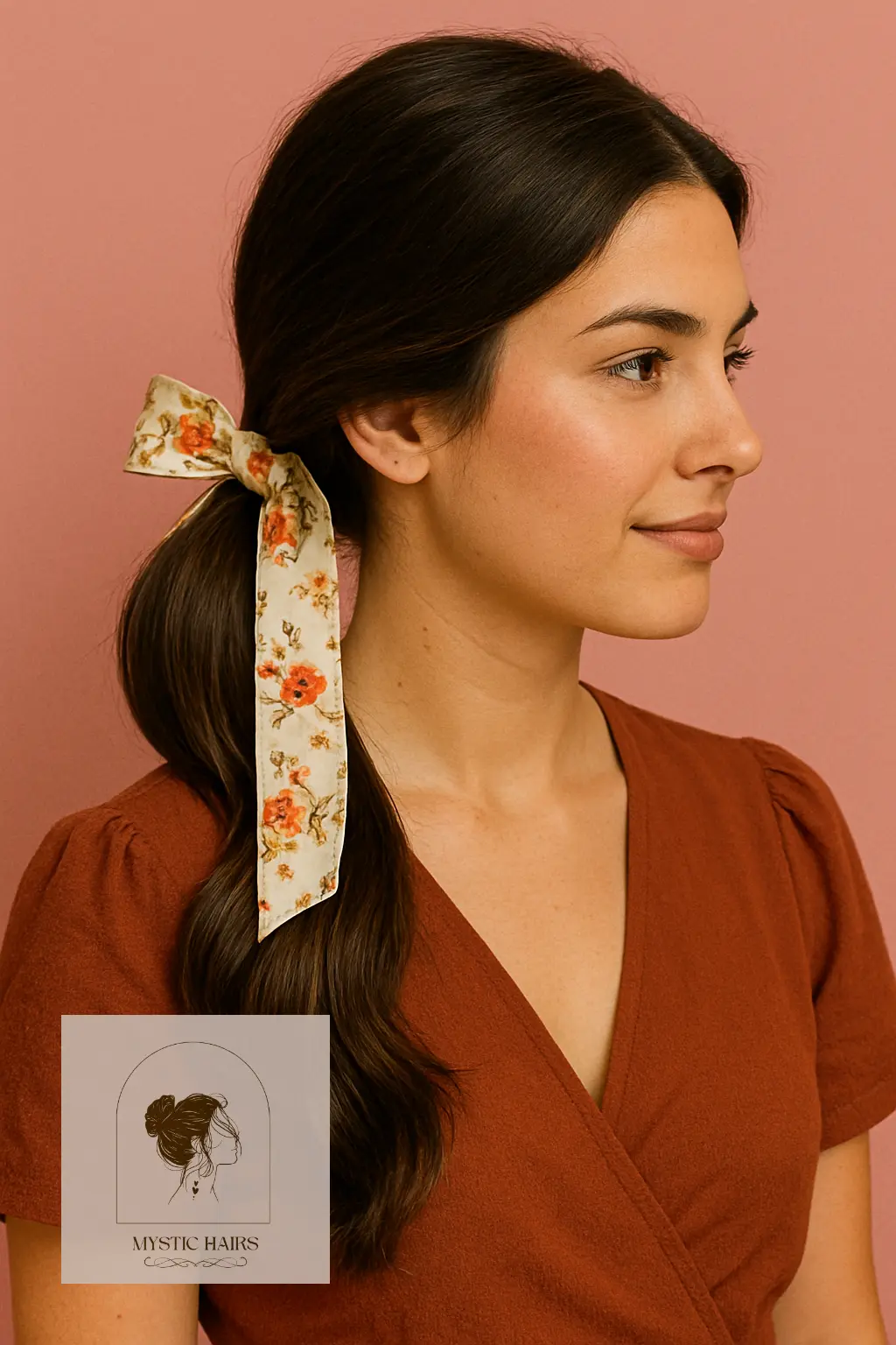 Side Ponytail with Floral Ribbon Bow