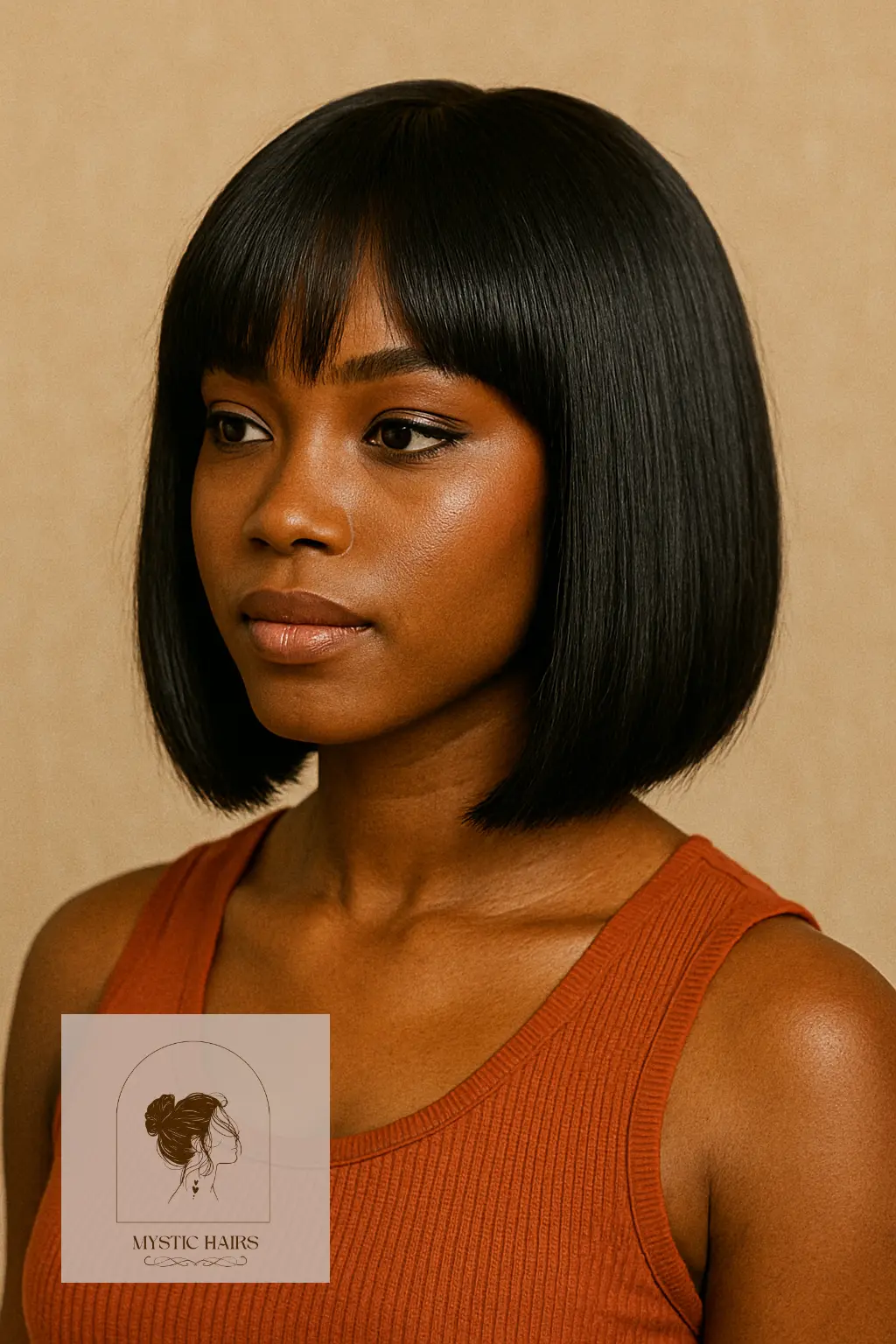 Silk Press Bob with Arched Bangs