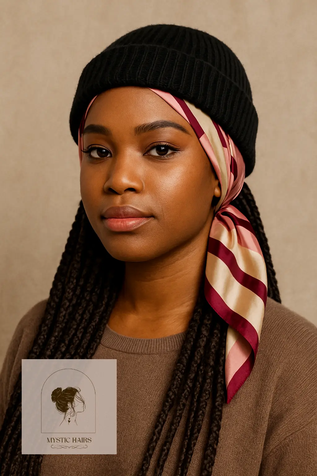 Silk-Scarf Wrap Under Beanie