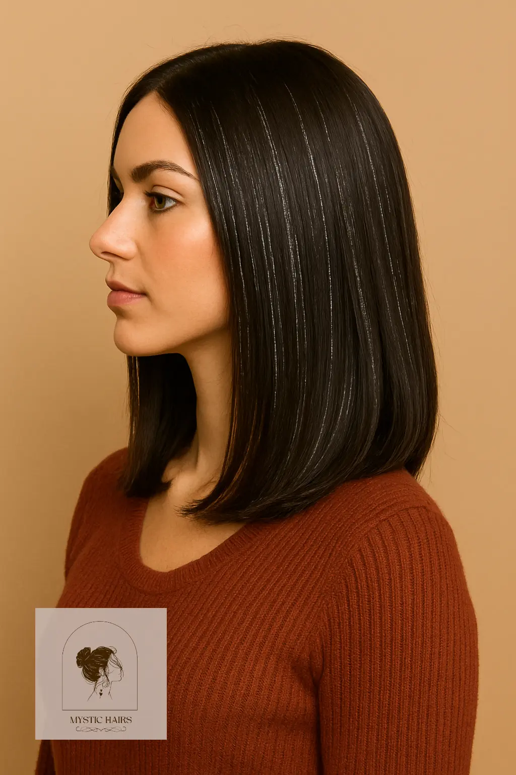 Silver Tinsel-Like Streaks in Glossy Brunette