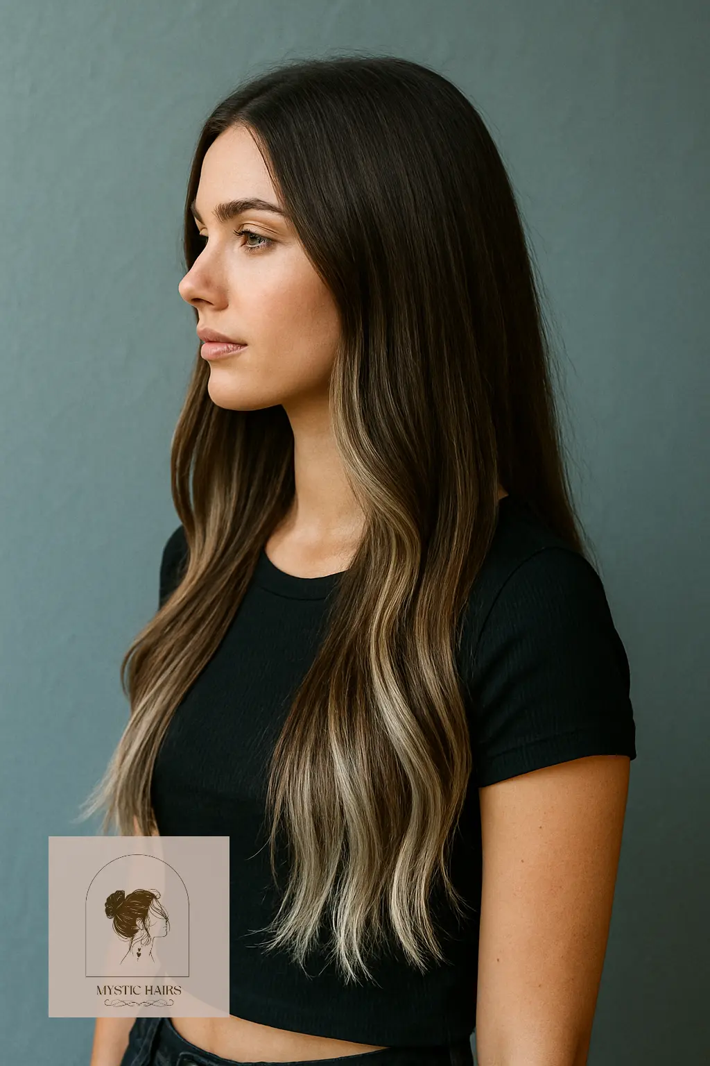 Silver Underlights on Long Brown Hair