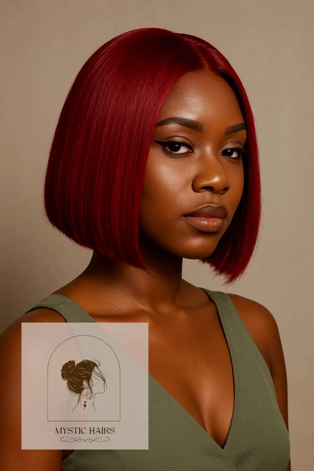 Sleek Blunt Bob in Cherry Red