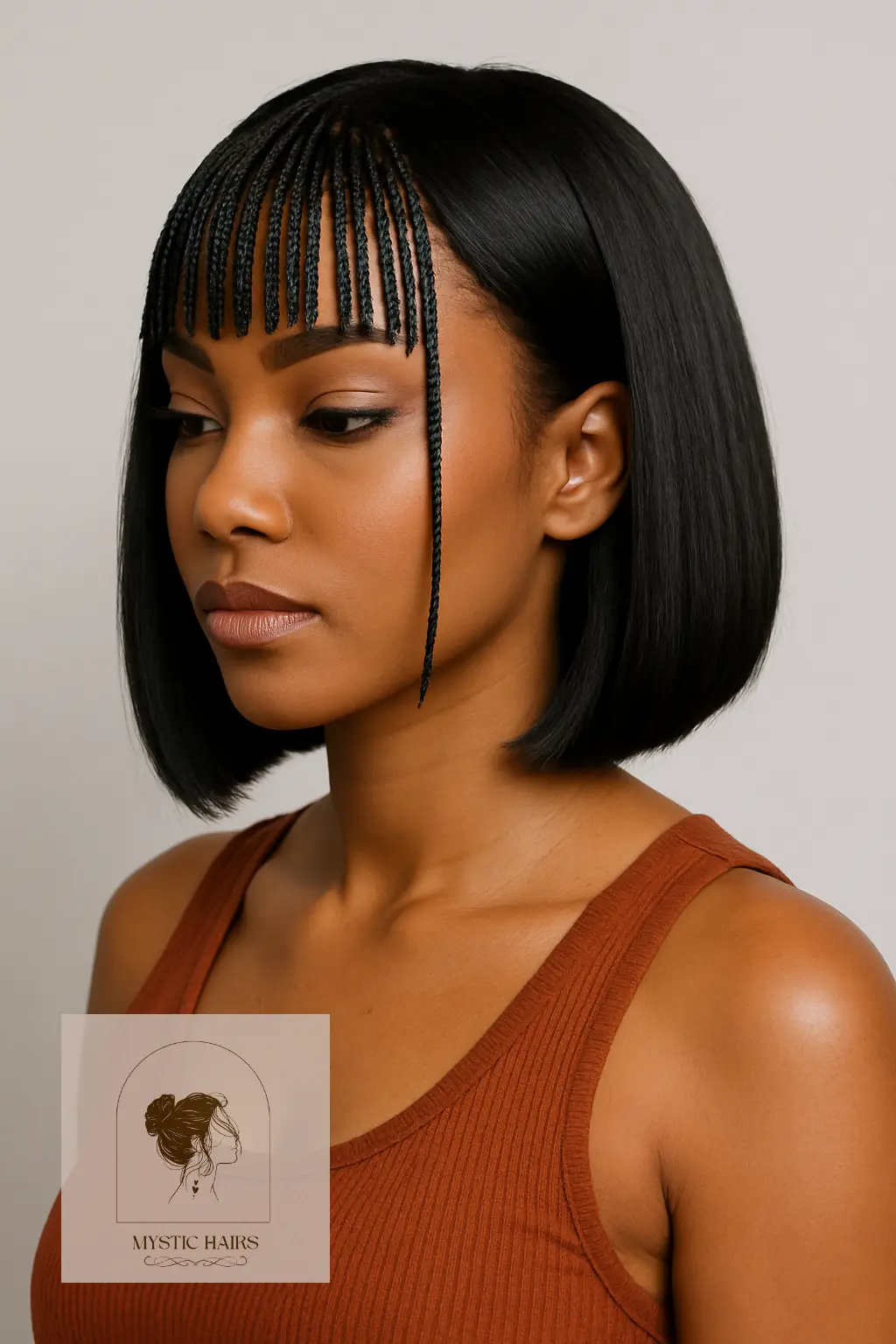 Sleek Bob with Microbraid Bangs