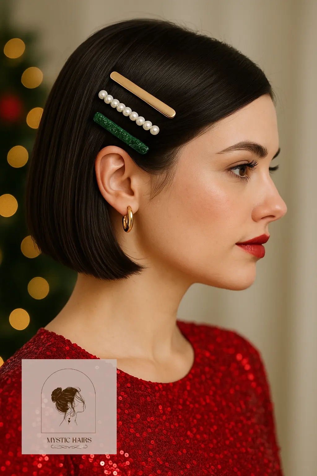 Sleek Bob with Side Barrette Stack