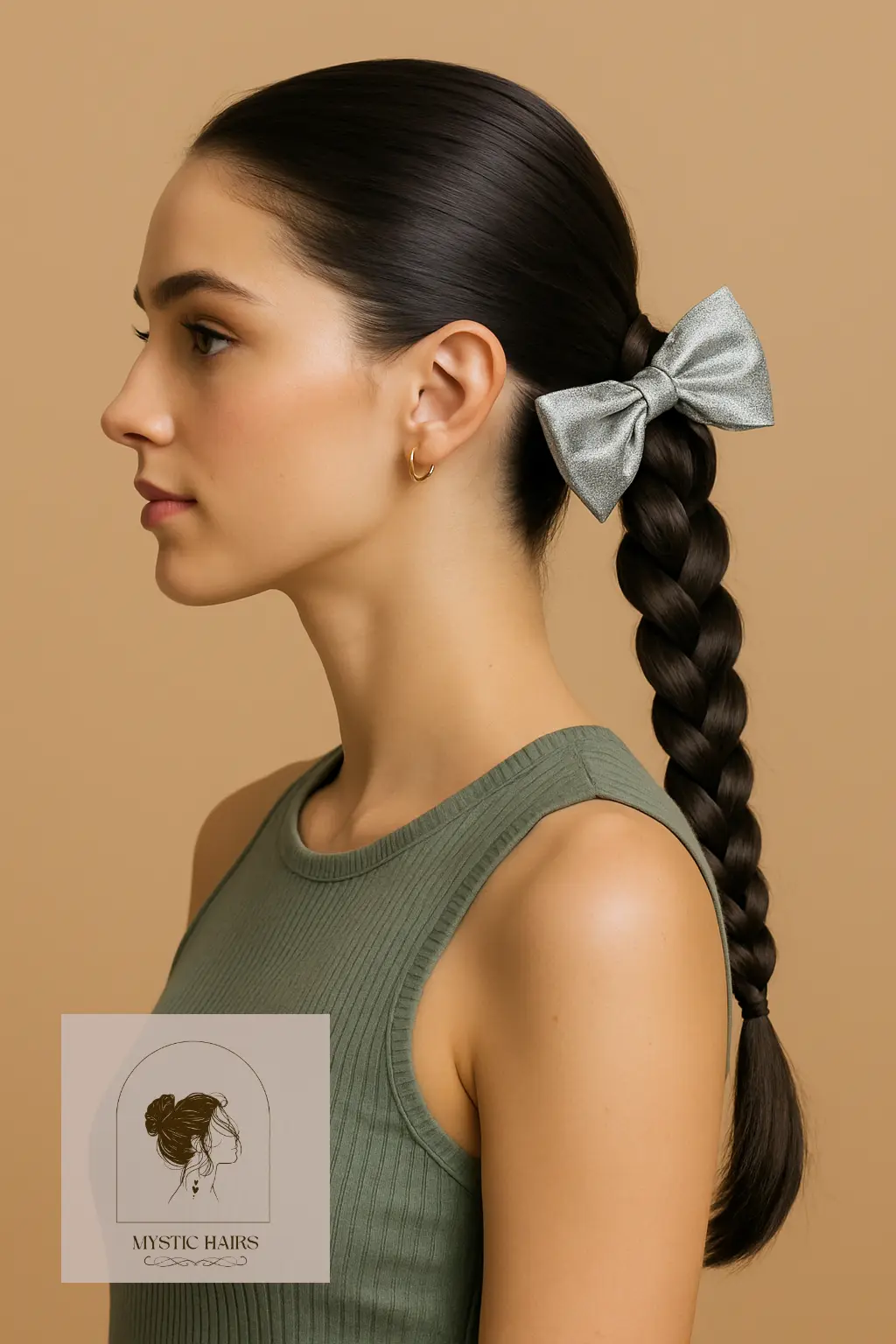 Sleek Braided Ponytail with Metallic Bow