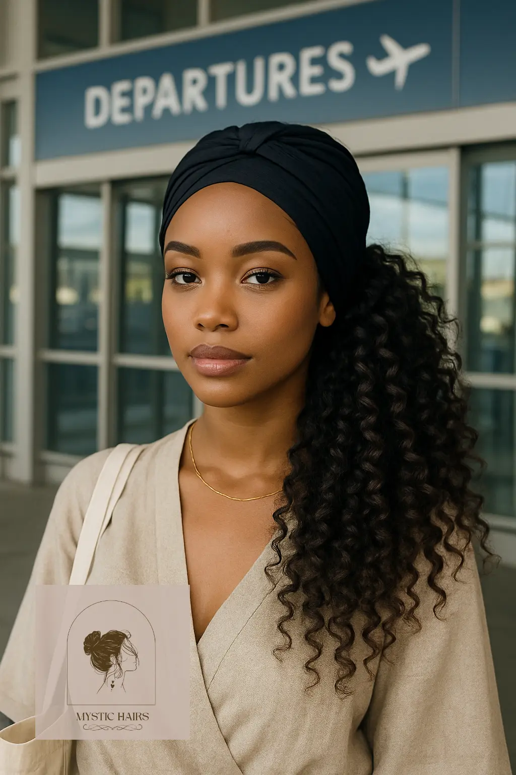 Sleek Headwrap Over Loose Curls