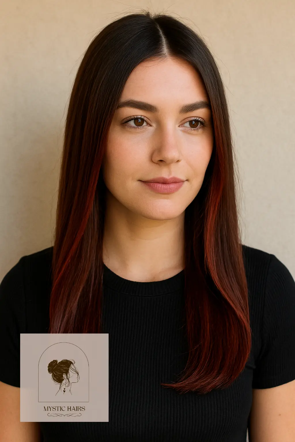 Sleek Middle Part with Cola Highlights