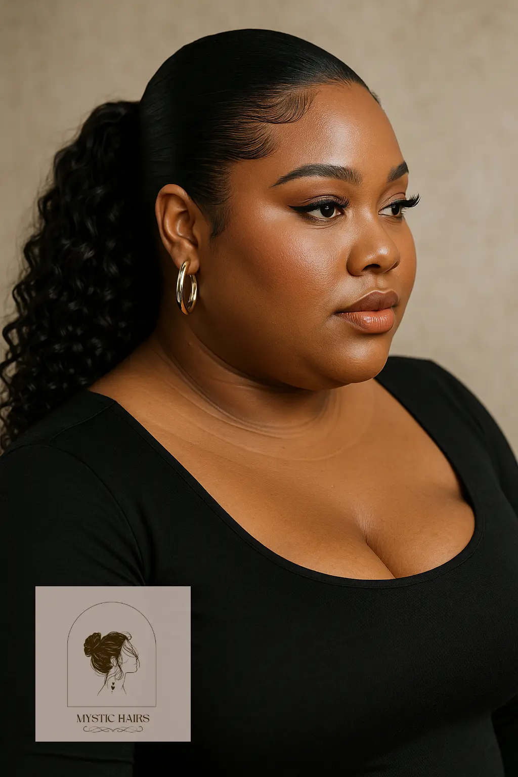 Slicked Back Ponytail With Curls