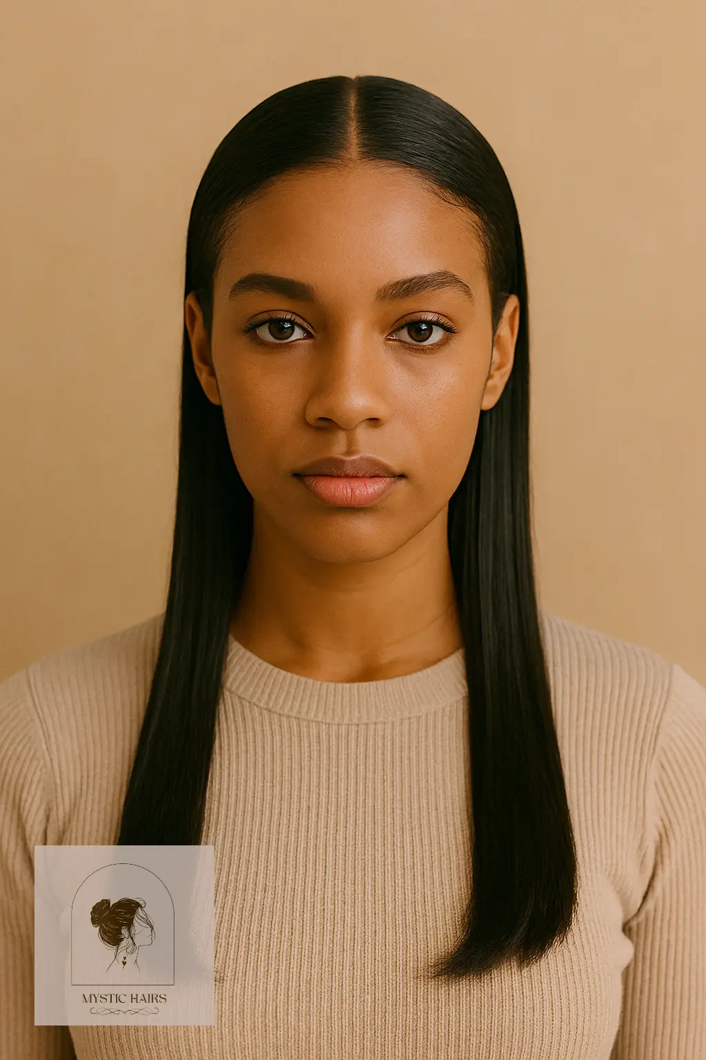 Slicked-Back Straight Hair with Middle Part