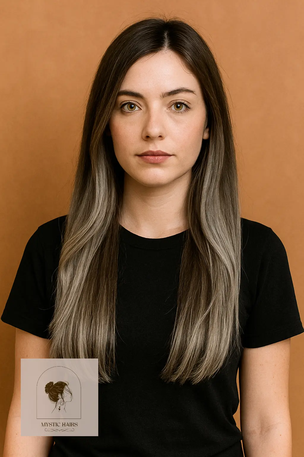 Smoky Silver Balayage on Natural Brown