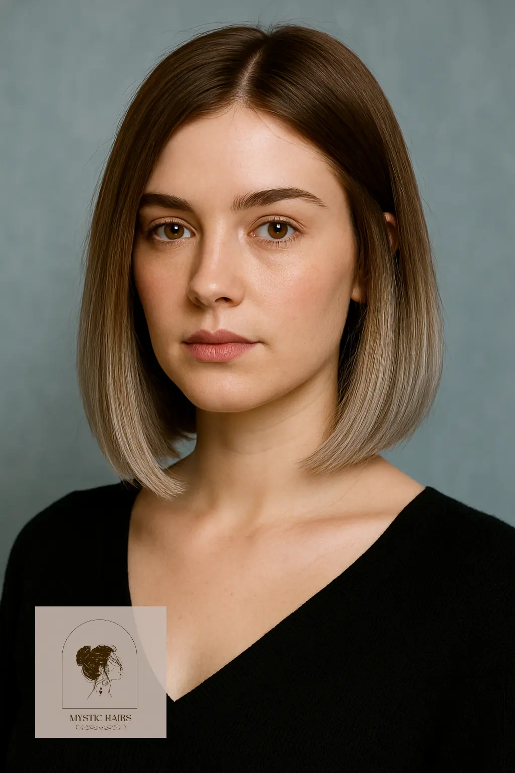 Soft Brown Bob with Pale Silver Gradient