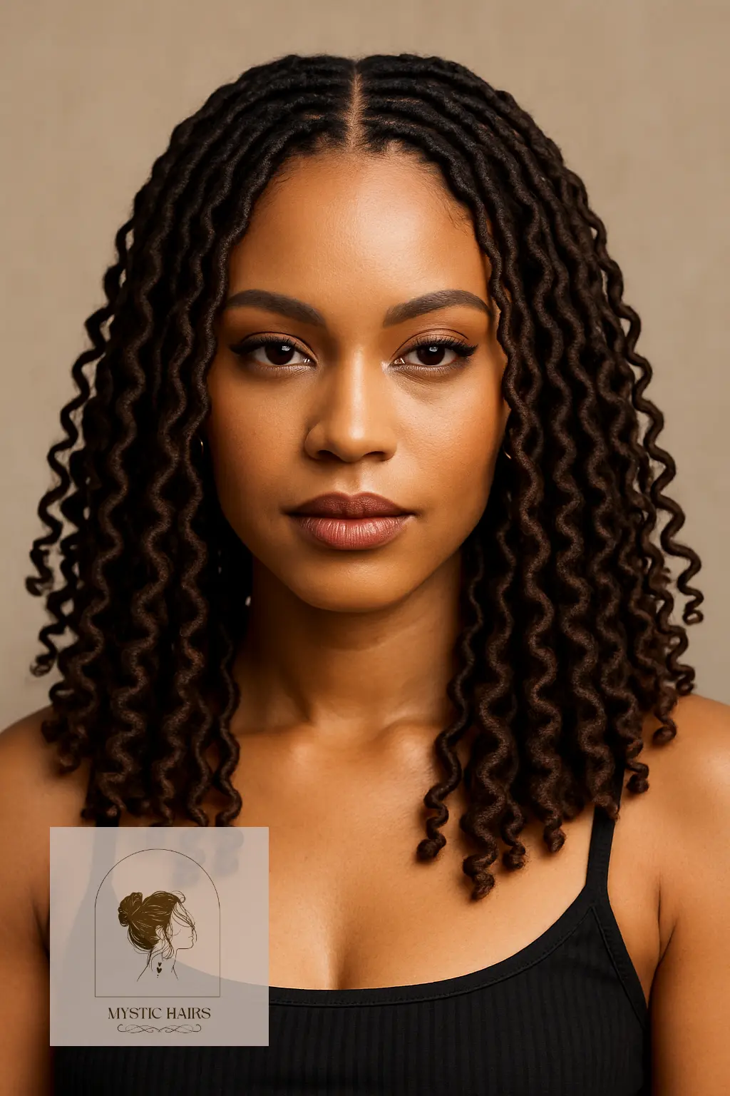 Spiral Curled Locs With Middle Part