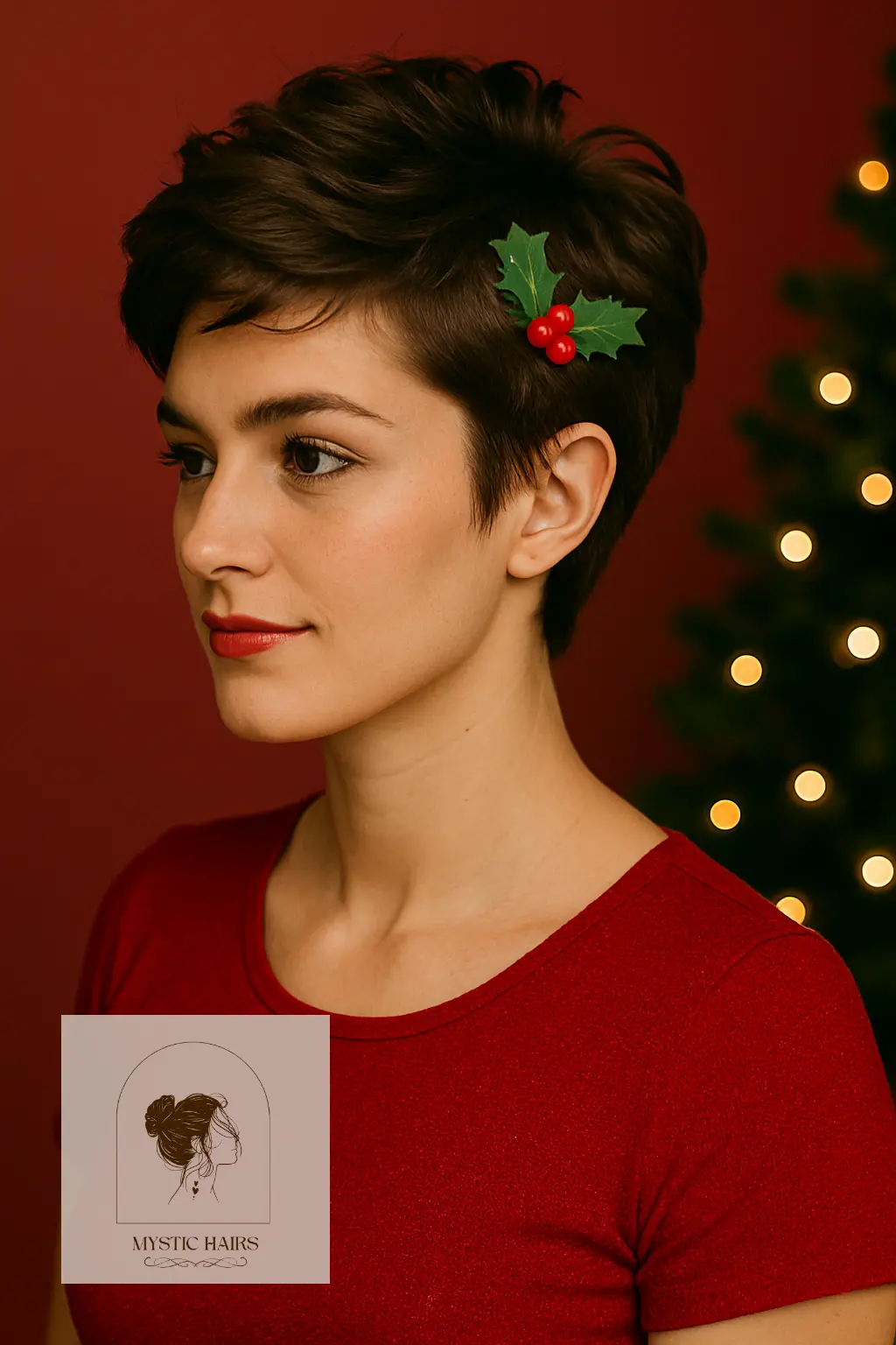 Textured Pixie with Holly Hair Clip