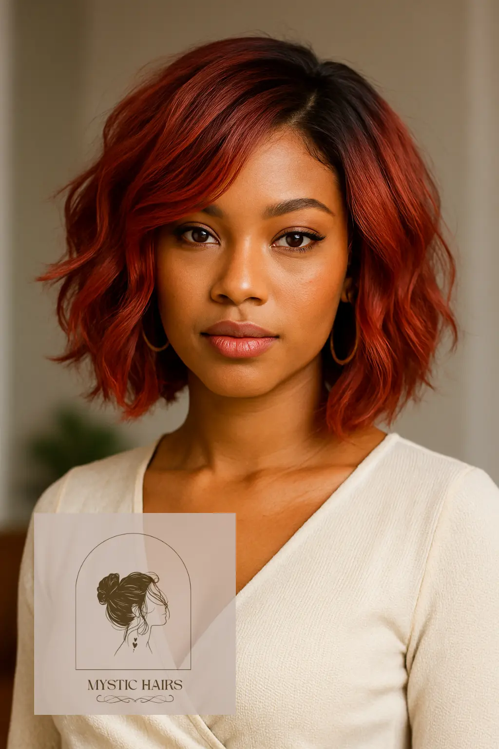 Tousled Lob with Strawberry Highlights
