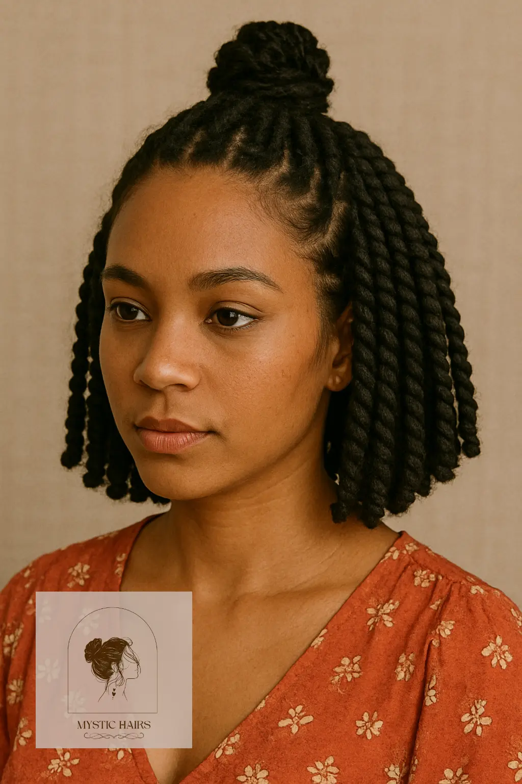 Twists Styled Into Half-Up Bun