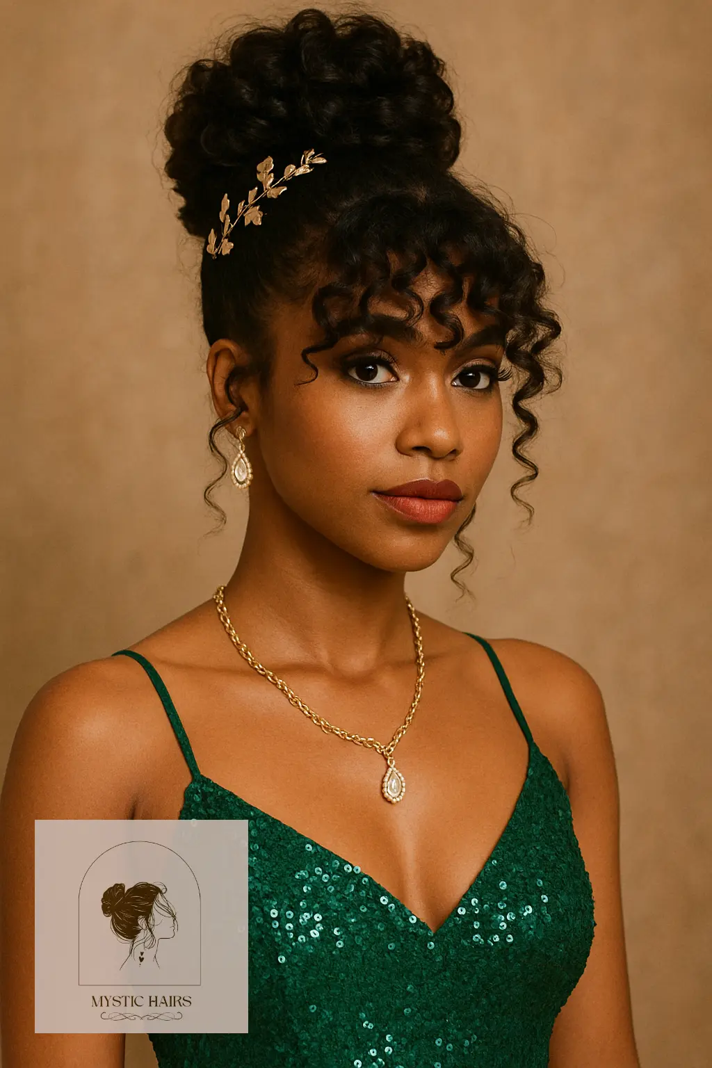 Updo with Curly Bangs and Accessories