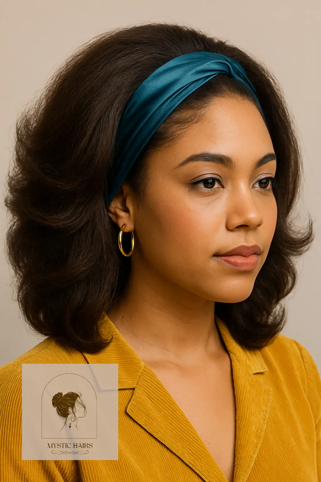 Voluminous Blowout with Satin Head Wrap