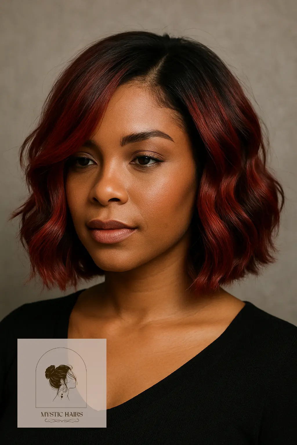 Wavy Bob with Burnt Red Highlights