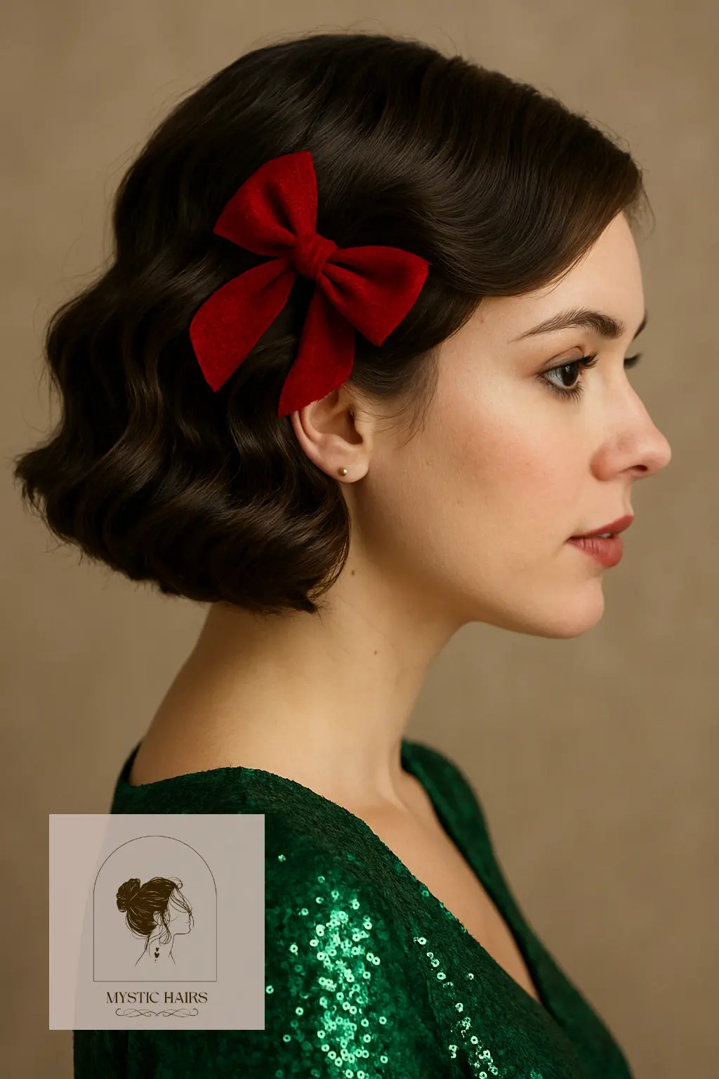 Wavy Bob with Red Bow Barrette