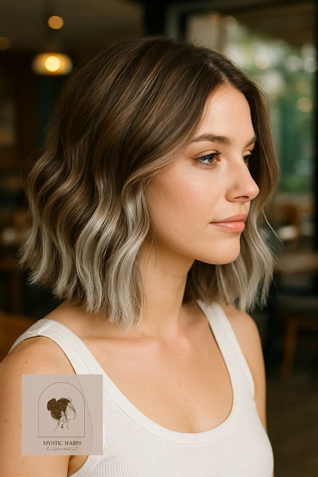 Wavy Brown Lob with Icy Tips