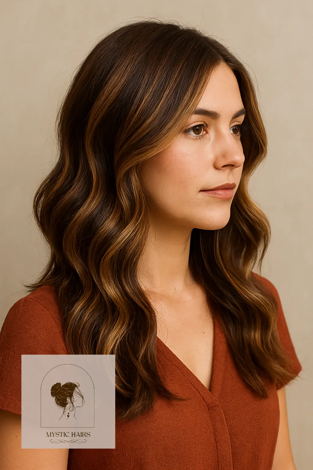Wavy Brunette Hair with Honey Caramel Ribbons