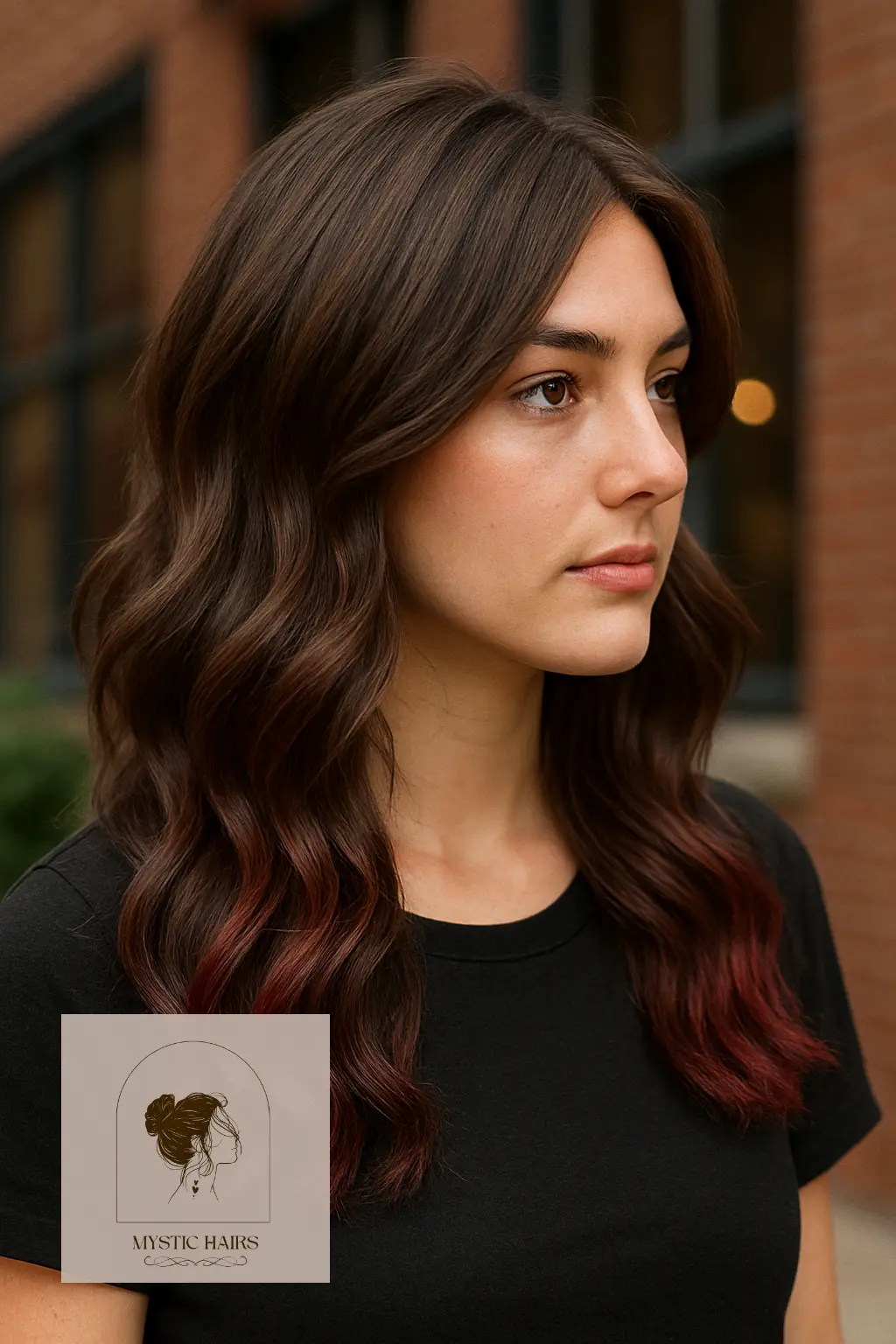 Wavy Brunette Layers with Subtle Cherry Fade