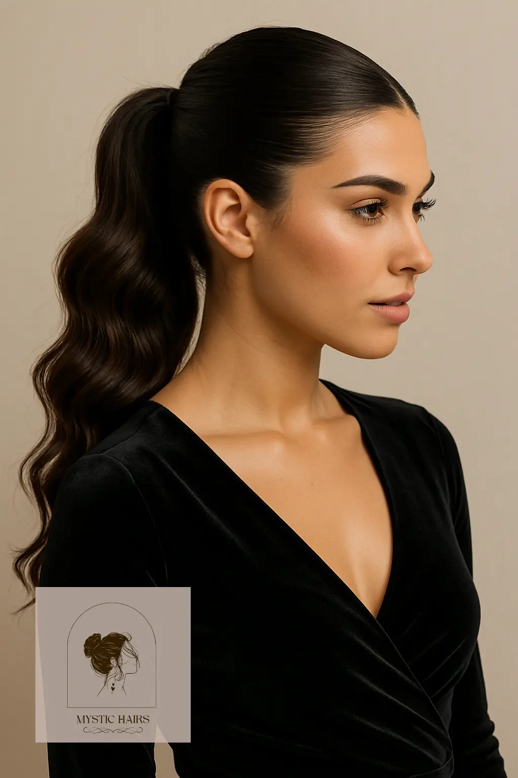 Wavy Ponytail with Sleek Roots