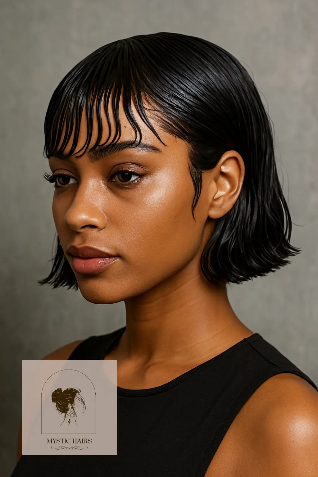 Wet Look Bob with Gelled Bangs