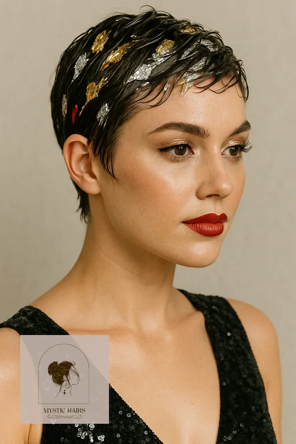 Wet Look Pixie with Metallic Foil