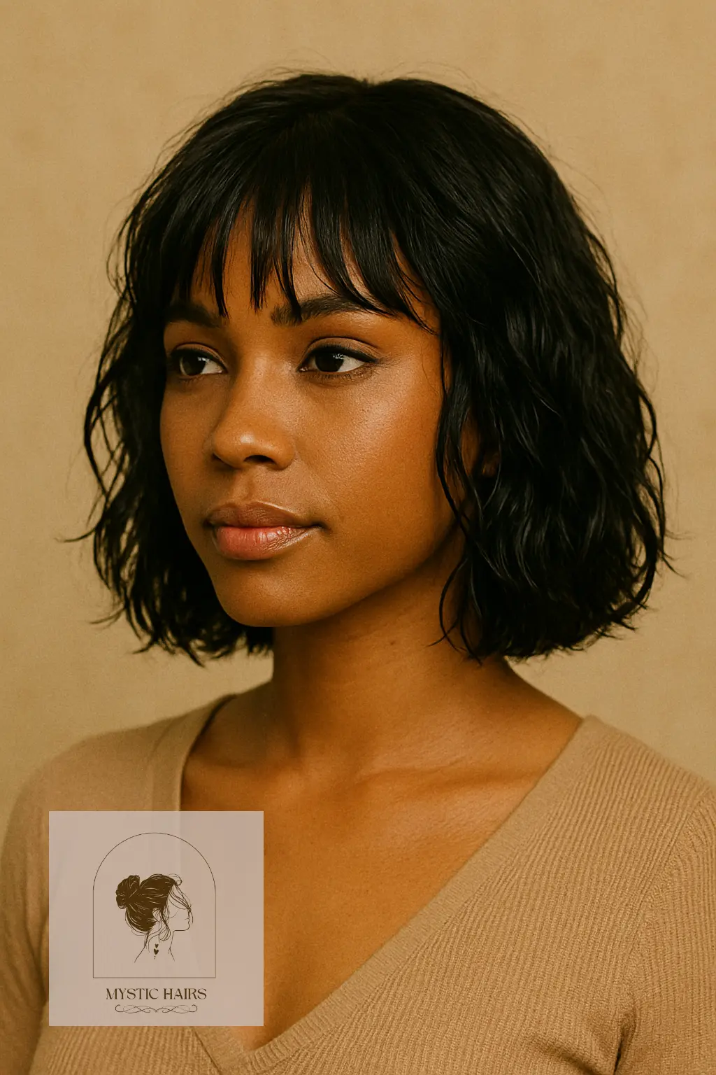 Wet and Wavy Bob with Layered Bangs
