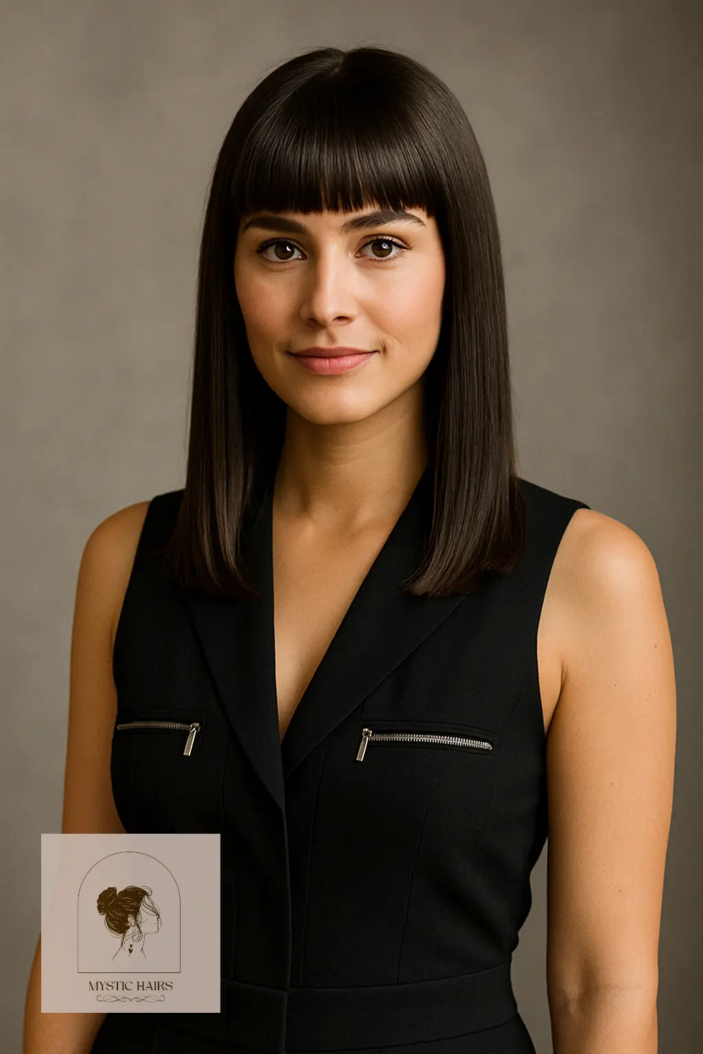 Chic Straight Hair with Blunt Bangs