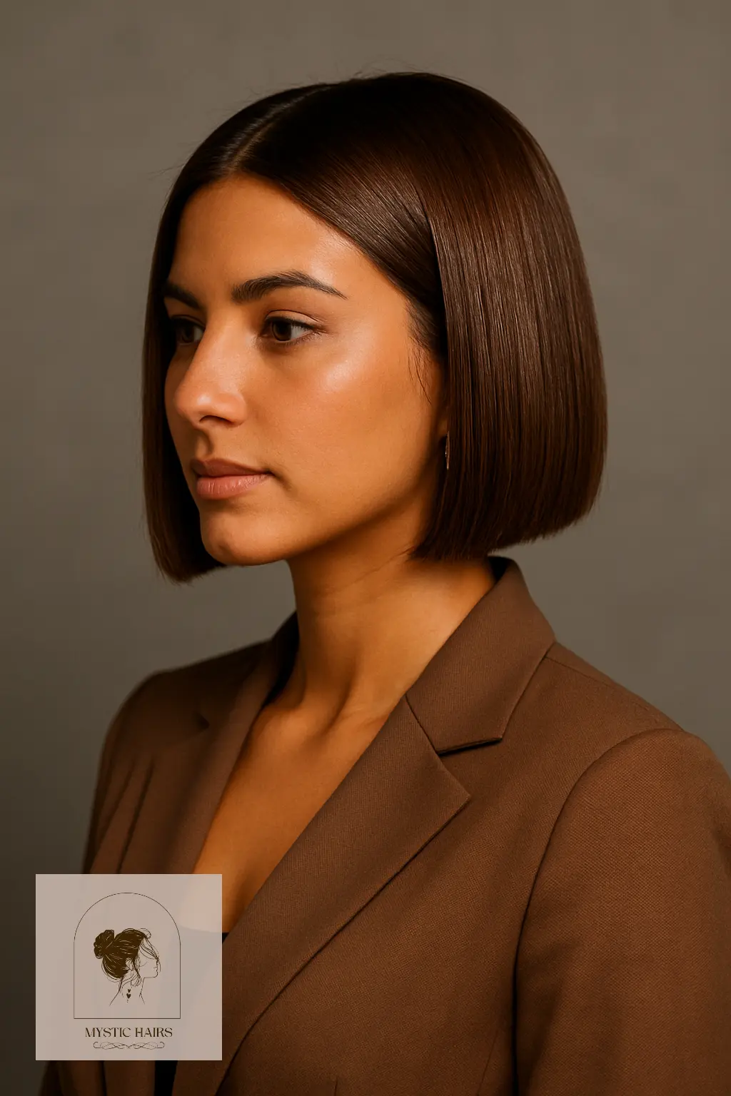 Glossy Toffee Brown Blunt Bob