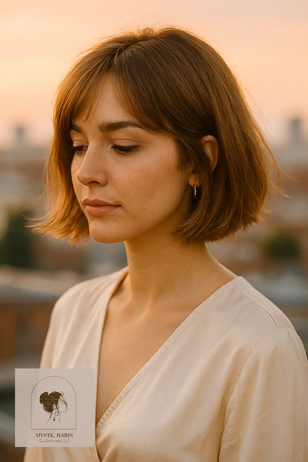 Golden Chestnut Bob with Wispy Ends