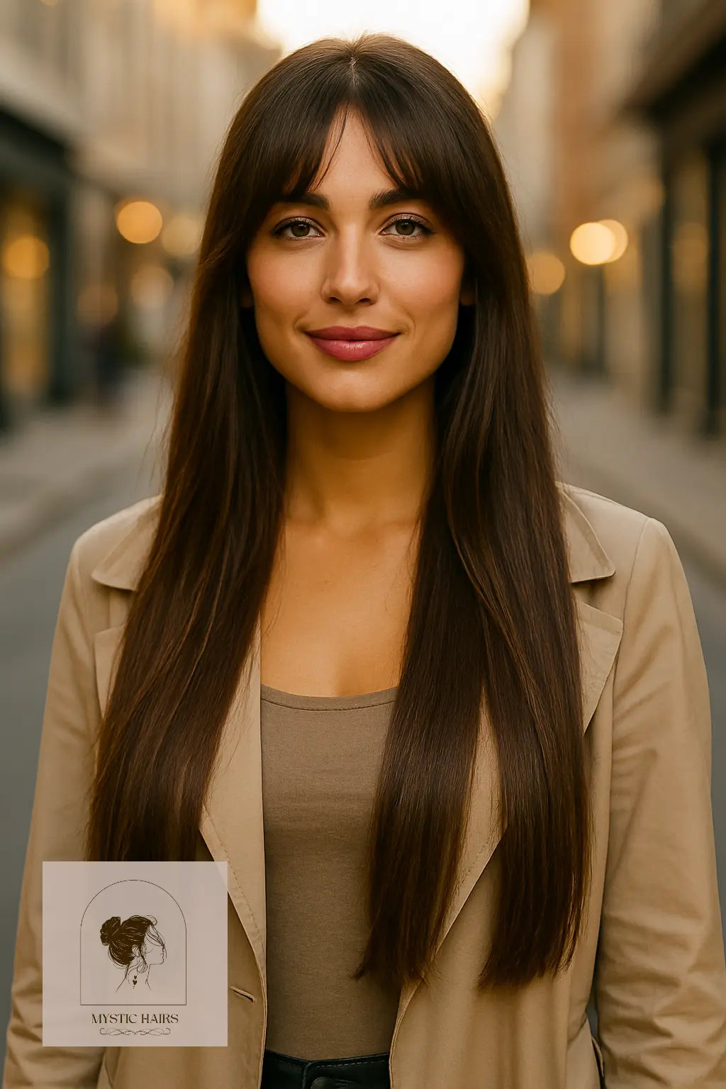 Long Straight Hair with Curtain Bangs
