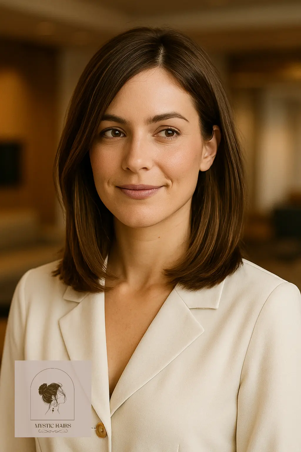 Medium Brown Lob with Face-Framing Layers