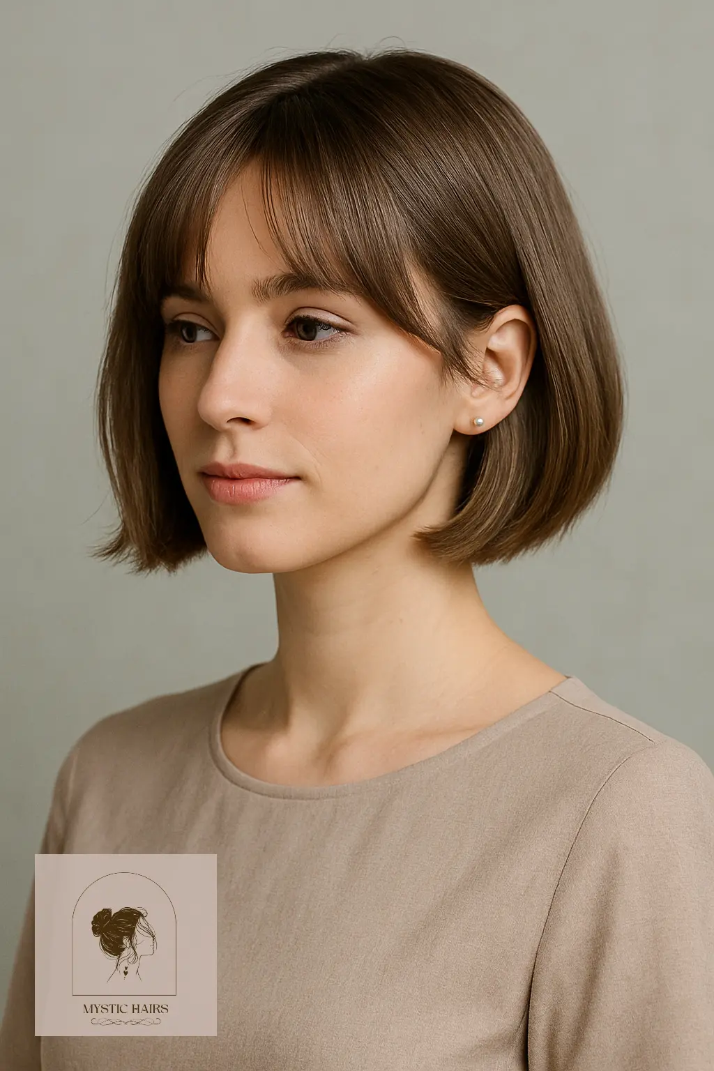 Mushroom Brown Bob with Curtain Bangs
