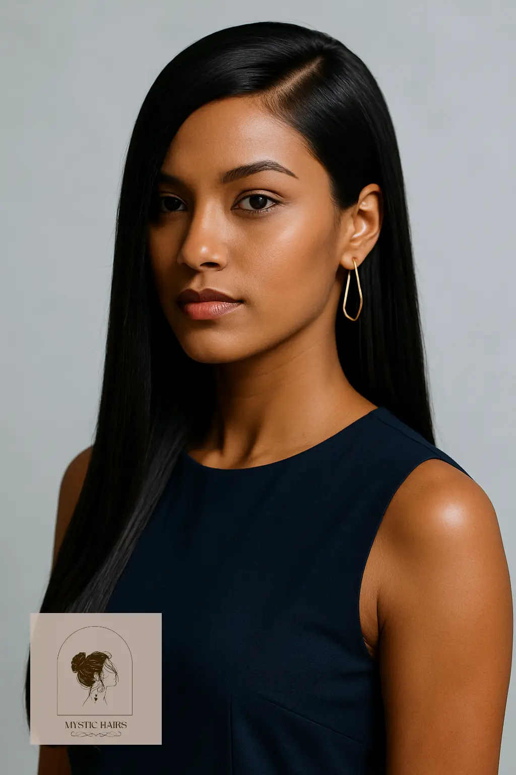 Sleek Straight Hair with Deep Side Part