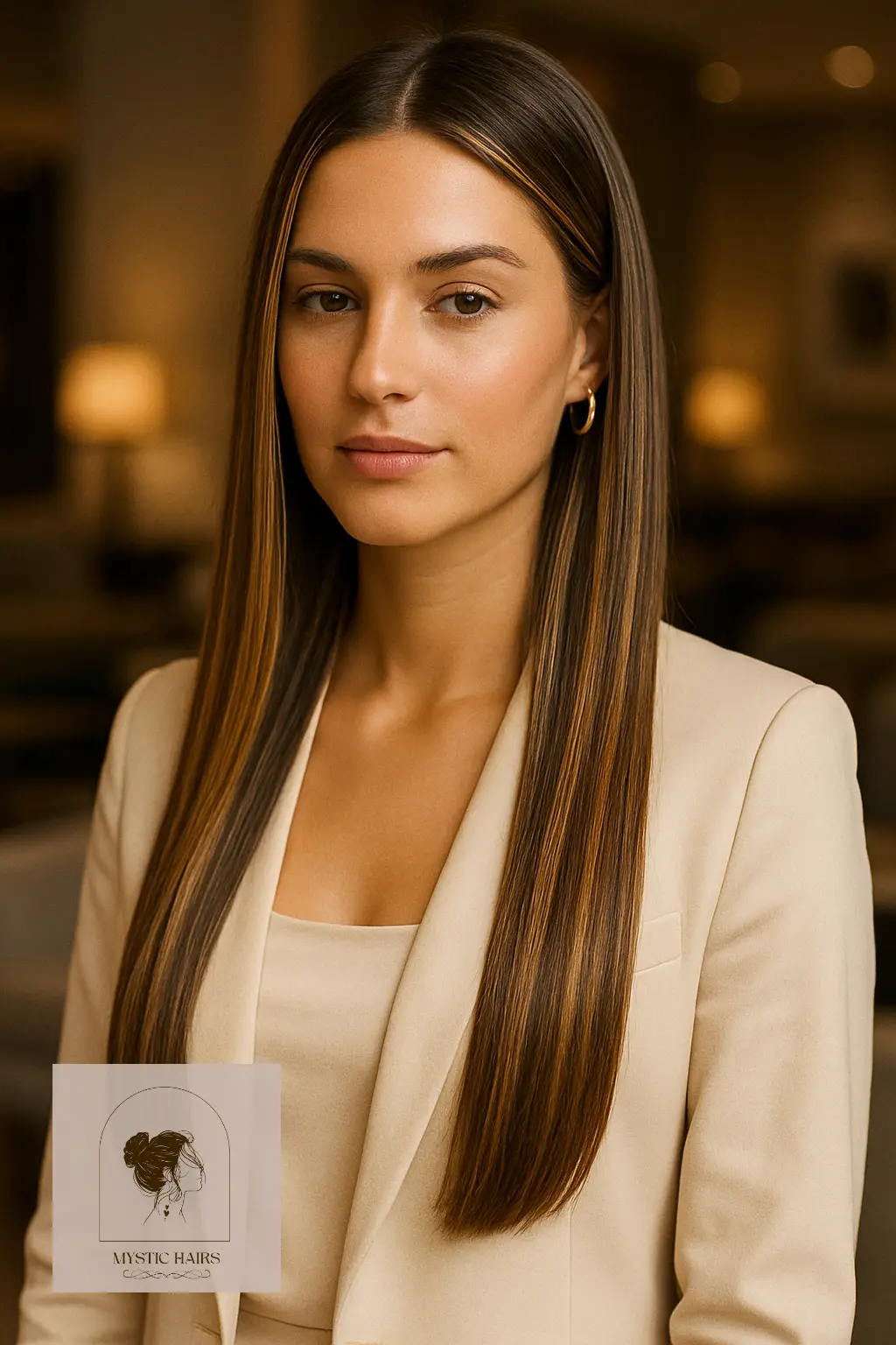 Sleek Straight Hair with Highlights and Lowlights