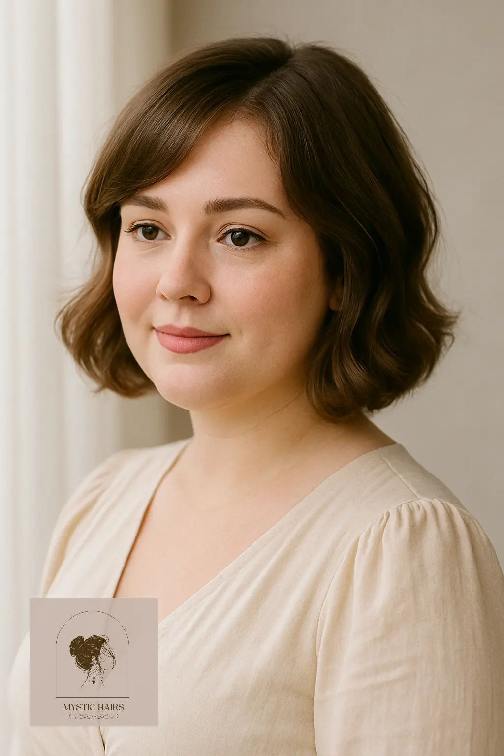 Soft Curled Bob with Side-Swept Bangs