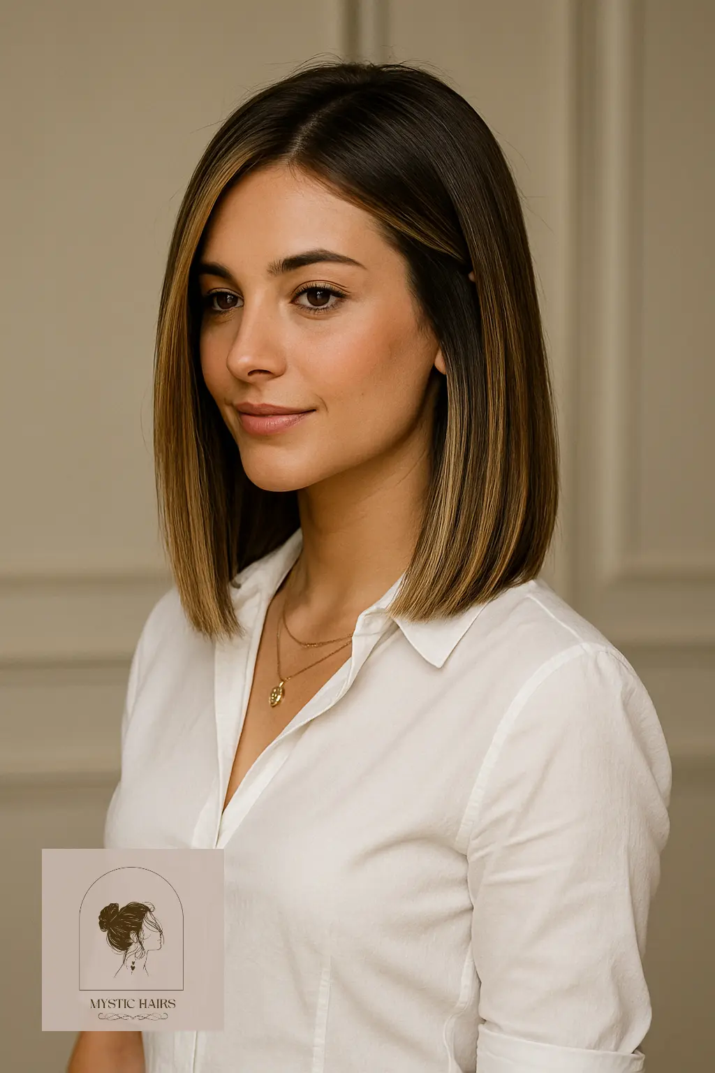 Straight Hair with Side Part and Face-Framing Highlights