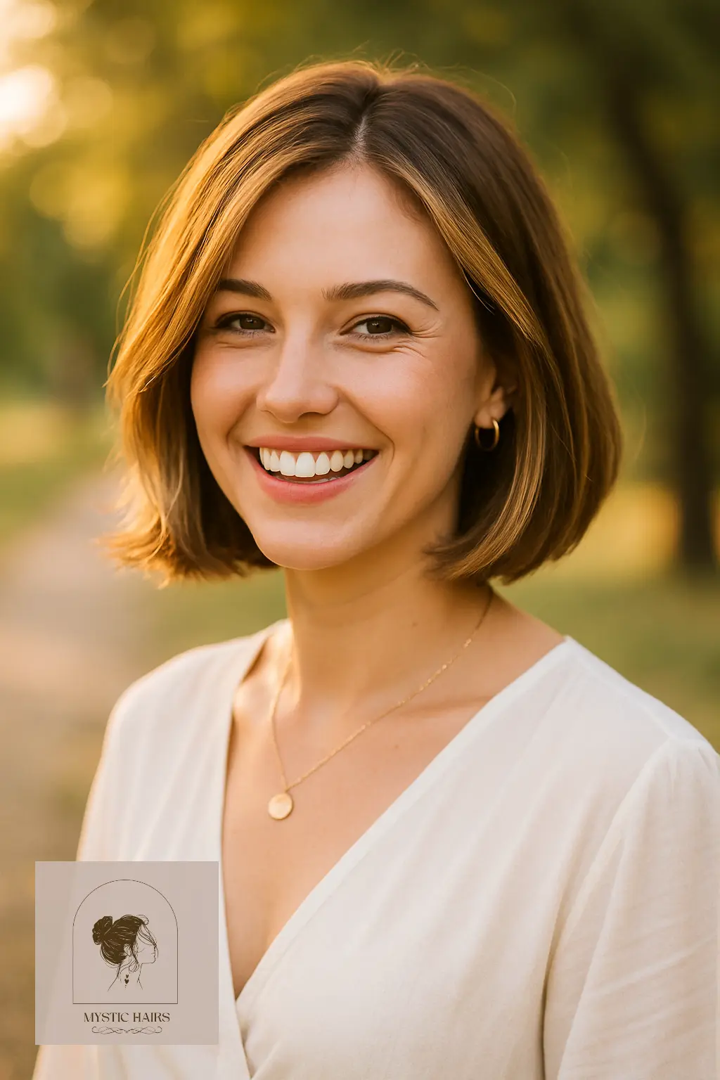 Sunlit Brown Bob with Face Framing Highlights
