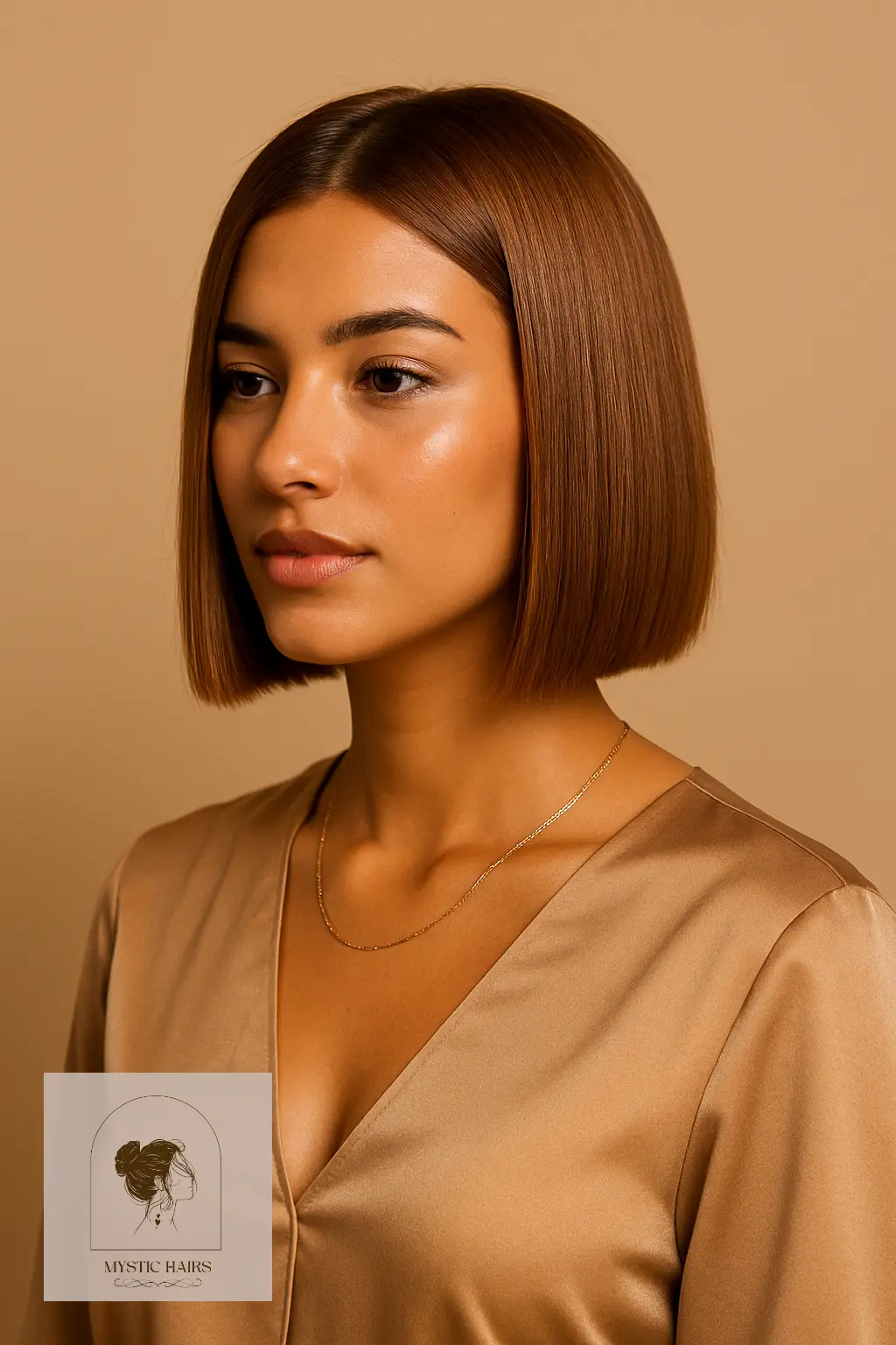 Warm Caramel-Toned Blunt Bob