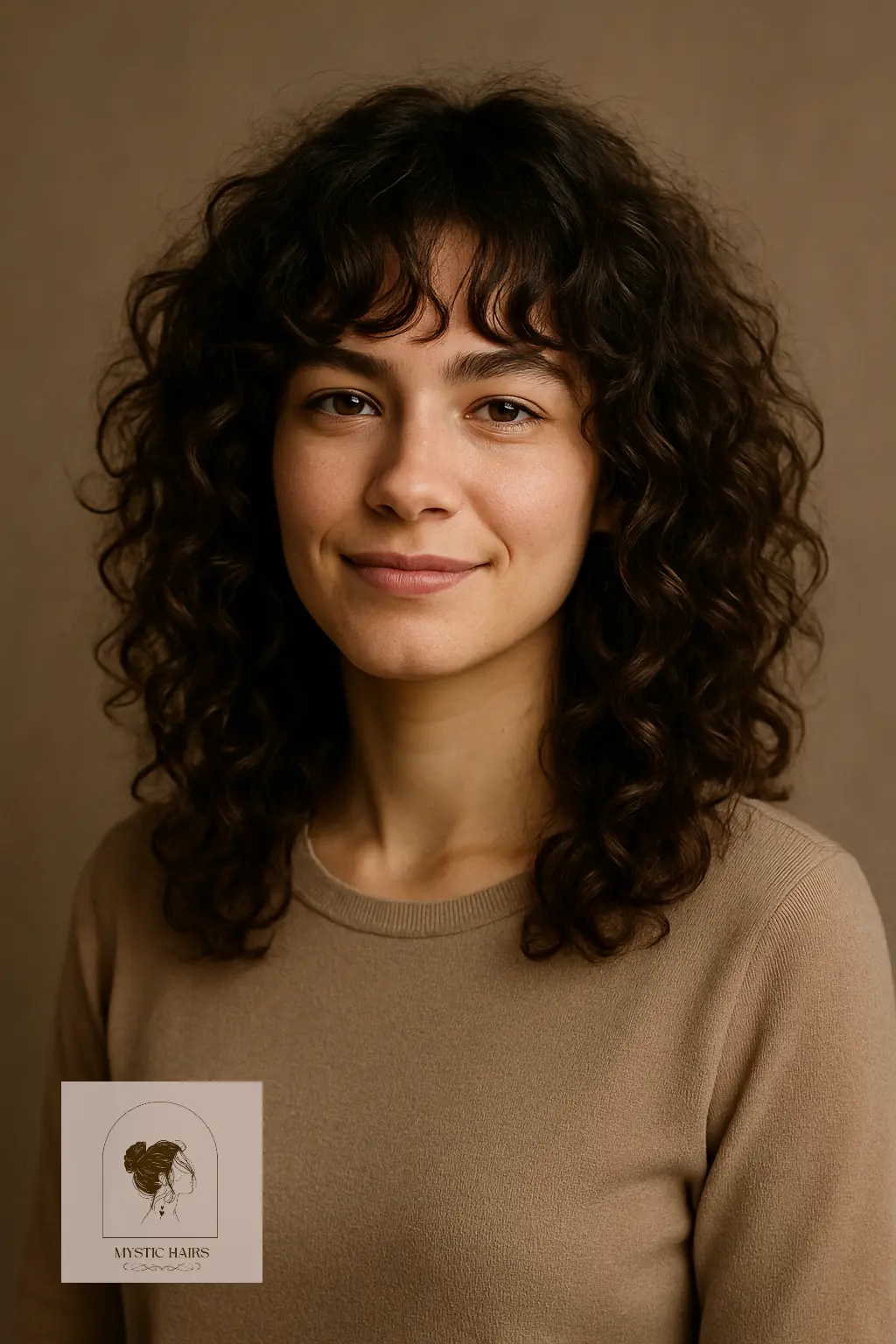 Shoulder-Length Curly Shag with Bangs